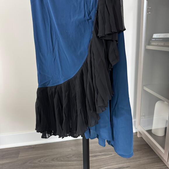 Givenchy Silk Wrap Midi Dress NEW Color Block Blue Black Pleated Ruffle 40 Small - Picture 5 of 8